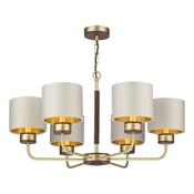 bespoke six-light brushed brass chandelier with leather-effect detail and fabric shades - Stillorgan Decor