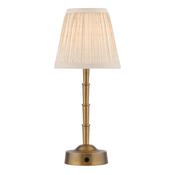 Refined Antique Bronze Small Rechargeable LED Table Lamp with Natural Pleated Linen Shade - Stillorgan Decor
