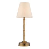 Refined Antique Bronze Small Rechargeable LED Table Lamp with Natural Linen Shade - Stillorgan Decor
