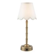 Refined Matt Antique Brass Rechargeable LED Table Lamp with White Scalloped Linen Shade - Stillorgan Decor