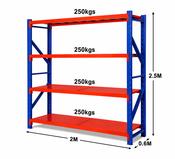 Longspan Shelving Starter Bay 2500 x 2000 x 600mm – 4 Tier With Metal Shelves