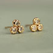 Silk Purse, Sow's Ear - Rustic Crystal Gold Trio Stud Earrings