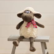 Plush Sitting Sheep Soft Toy With Google Eyes And Striped Scarf image