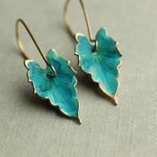 Sow's Ear - Verdigris Leaf Turquoise Green Earrings