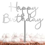 Silver  Mirror Happy Birthday Topper