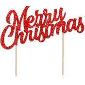 Glitter Merry Christmas Cake Topper Red image
