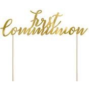 First Communion Card Cake Topper Gold 21cm
