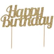 Gold Glitter Happy Birthday Cake Topper image