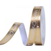 Gold Foil Merry Christmas 16mm Ribbon per Metre image