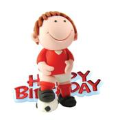 Red Footballer Resin Cake Topper &amp; Red Happy Birthday Motto
