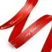 Red Merry Christmas Gold Edge 16mm Ribbon per Metre image