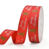 Red with Green Tree  25mm Ribbon  per Metre image
