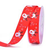 Red with Cute Reindeer  25mm Ribbon per Metre image