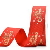 Red  with Gold Foil Merry Christmas 25mm Ribbon per Metre image