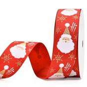 Red with Santa Face  25mm Ribbon per Metre image