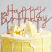 Rose Gold Glitter Happy Birthday Cake Topper