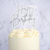 Happy Birthday Cake Topper Silver   - SWEET STAMP image