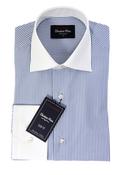 Bencullagh: Navy Stripe &amp; White Collar Slim Fit Shirt image