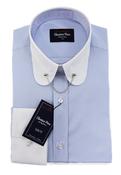 Muckana: Blue &amp; White Penny Collar Slim Fit Shirt image