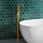 Oir Brushed Brass Easy-Plumb Floor Standing Bath Shower Mixer &amp;amp; Kit