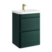 Casi 600mm 2 Drawer Floor Unit Forest Green with Basin