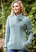 Side Zip Cable knit Sweater with Claddagh Zip - Aqua / XXL image