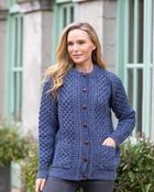 Ladies Cable Knit Cardigan Denim Marl - XL