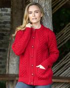 Irish Aran Cardigan Red - XL