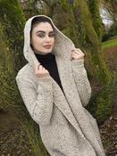Ladies Herringbone Shawl Collar Hooded Coat Oatmeal - XL