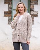 Ladies Aran Boyfriend Cardigan Camel - Camel / XS