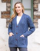 Ladies Aran Boyfriend Cardigan Sea Melange - CAMEL / EX. LARGE