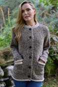 100% Donegal Wool Ladies Contrast Cardigan Honey - S