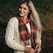Extra Fine Merino Wool Scarf Charcoal, Orange, Red Check - One Size / Orange image