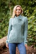 Side Zip Cable knit Sweater with Claddagh Zip - Aqua / S image