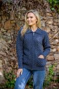 Aran Zip Cardigan with Collar - Denim Marl - L