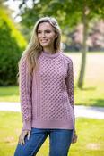 Ladies Merino Wool Fitted Aran Sweater Pink - XL image