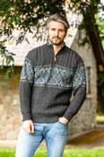 Aran Half Zip Sweater with Celtic Design - Charcoal / XL image