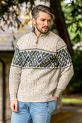 Aran Half Zip Sweater with Celtic Design - Oatmeal / S image
