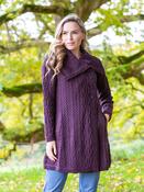Womens Merino Wool Chunky Collar Aran Coatigan - Purple / XS image