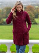 Side Zip Aran Coat Burgundy - S