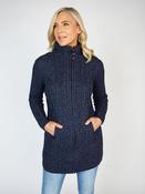 Long Fitted Aran Coat Denim Marl - M