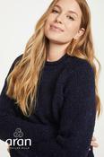 Ladies Roll Neck Raglan Crew Navy Fleck - XL