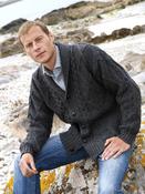 Men's Shawl Collar Aran Cable Stitch Cardigan - Charcoal / XXL