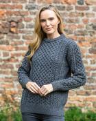 Unisex Merino Wool Aran Sweater - Slate Grey - M image