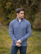 Mens Aran Half Zip Neck Sweater Denim Marl - XXL image