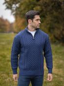 Mens Aran Half Zip Neck Sweater Deep Water Blue - XS image
