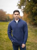 Mens Aran Half Zip Neck Sweater Deep Water Blue - S image