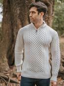 Mens Aran Half Zip Neck Sweater Natural - XL