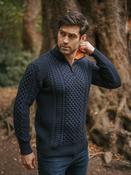 ARAN HALF ZIP SWEATER 2507- Navy with Terracotta collar - XS image