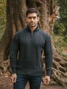 Mens Aran Half Zip Neck Sweater Blackwatch - S image